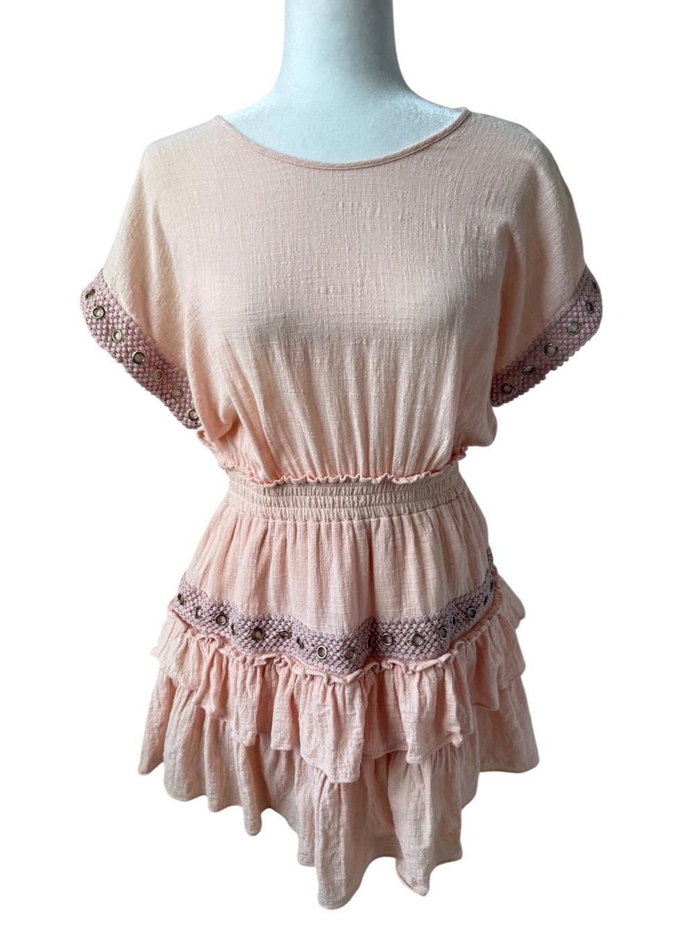 Misa Los Angeles Olivia Blush Pink Tiered Ruffle Cotton Mini Dress Sz Medium - Picture 2 of 8